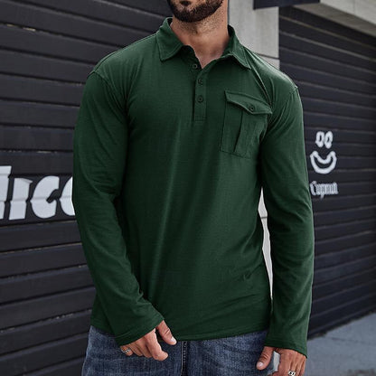 Herren Henley Langarmshirt – Regular Fit – Cotton – Stehkragen – Brusttasche