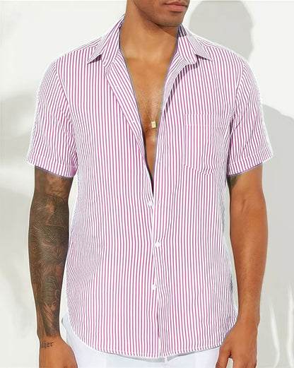 Herren Freizeithemd – Relaxed Fit – Kurzarm – Gestreift – Atmungsaktives Gewebe