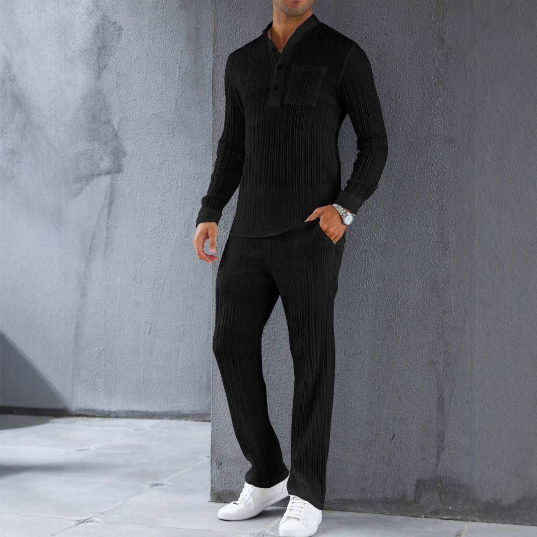 Herren Set aus Hemd und Hose – Slim Fit – Rippstruktur – Atmungsaktives Material