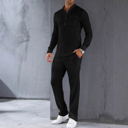 Herren Set aus Hemd und Hose – Slim Fit – Rippstruktur – Atmungsaktives Material