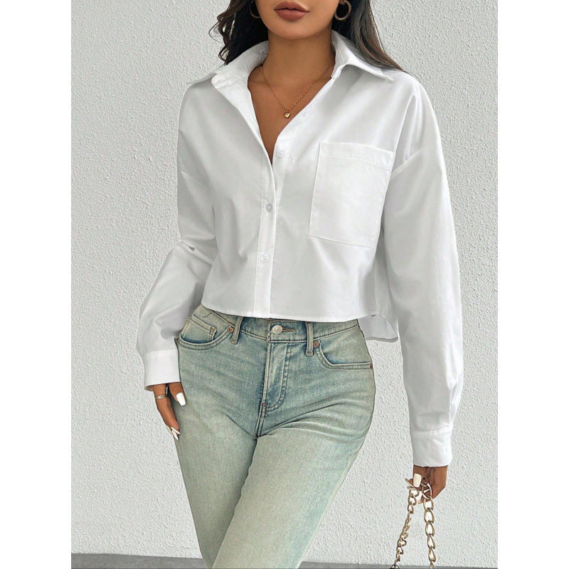 Damen Bluse – Oversized Fit – Atmungsaktive Mischung – Gekürzte Länge – Langarm