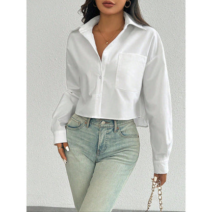 Damen Bluse – Oversized Fit – Atmungsaktive Mischung – Gekürzte Länge – Langarm