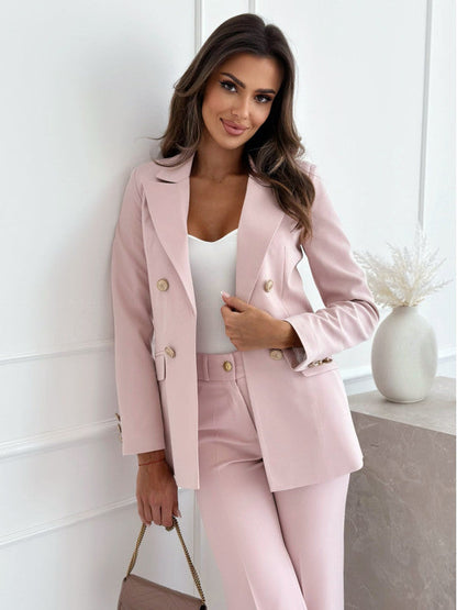 Damen Blazer – Taillierter Schnitt – Doppelreihig – Wollmix – Notch-Revers – Hüftlang