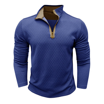 Herren Pullover – Regular Fit – Baumwollstrick – Halb-Zip – Rautenstruktur
