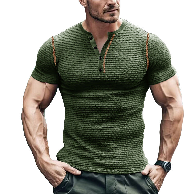 Herren Henley T-Shirt – Schlanke Passform – Waffelstruktur – Knopfkragen Casual