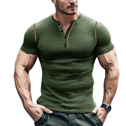Herren Henley T-Shirt – Schlanke Passform – Waffelstruktur – Knopfkragen Casual