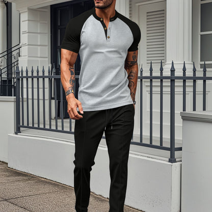 Herren Kurzarmhemd – Slim Fit – Atmungsaktiv – Raglanärmel – Knopfleiste