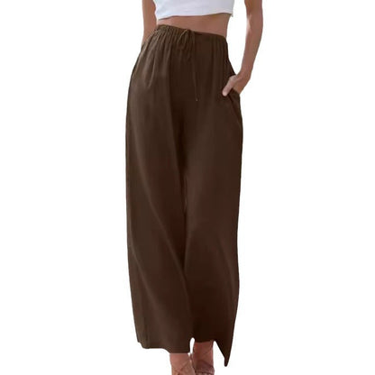 Damen Weite Hose – Linnenmix – Lockerer Schnitt – Kordelzug – Seitentaschen