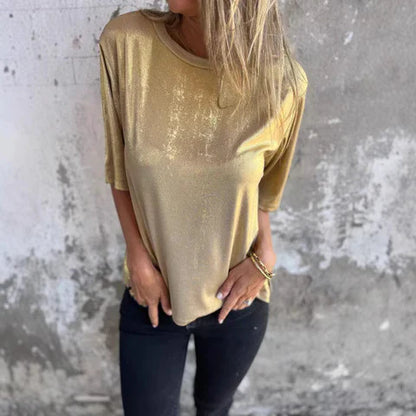 Damen Bluse – Lockere Passform – Schimmernder Look – Kurzarm – Luftiges Design