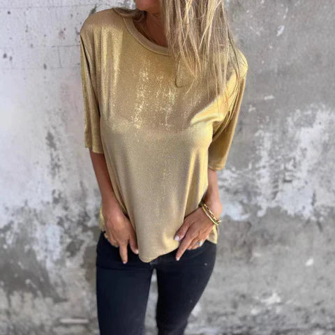 Damen Bluse – Lockere Passform – Schimmernder Look – Kurzarm – Luftiges Design