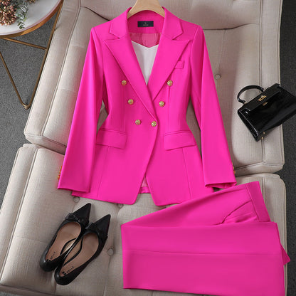 Damen Anzug Set – Taillierter Schnitt – Doppelreihig – Klassischer Blazer – Elegante Hose