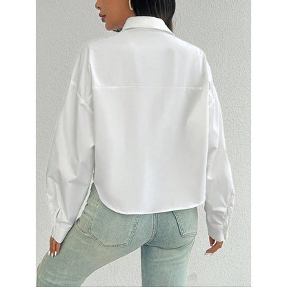 Damen Bluse – Oversized Fit – Atmungsaktive Mischung – Gekürzte Länge – Langarm