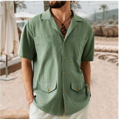 Herren Kurzarmhemd – Relaxed Fit – Natürliche Fasern – 4 Taschen – Reverskragen