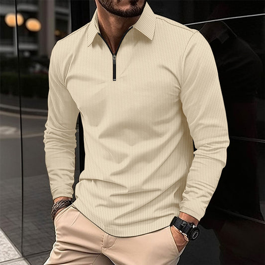Herren Sport Langarmshirt – Slim Fit – Stretchmaterial – Atmungsaktiver Reißverschlusskragen