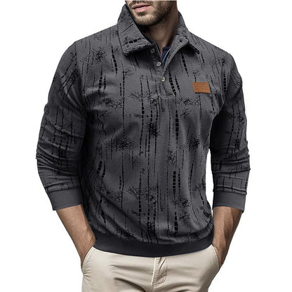 Herren Pullover – Lockerer Schnitt – Strukturiertes Rippstrick – Kragen mit Knopfleiste