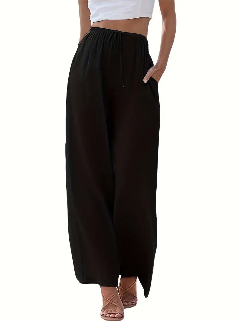 Damen Weite Hose – Linnenmix – Lockerer Schnitt – Kordelzug – Seitentaschen