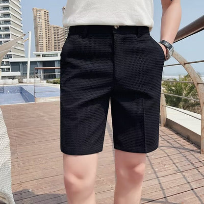 Herren Shorts – Slim Fit – Strukturierter Stoff – Knielang – Mit Gürtel­schlaufen