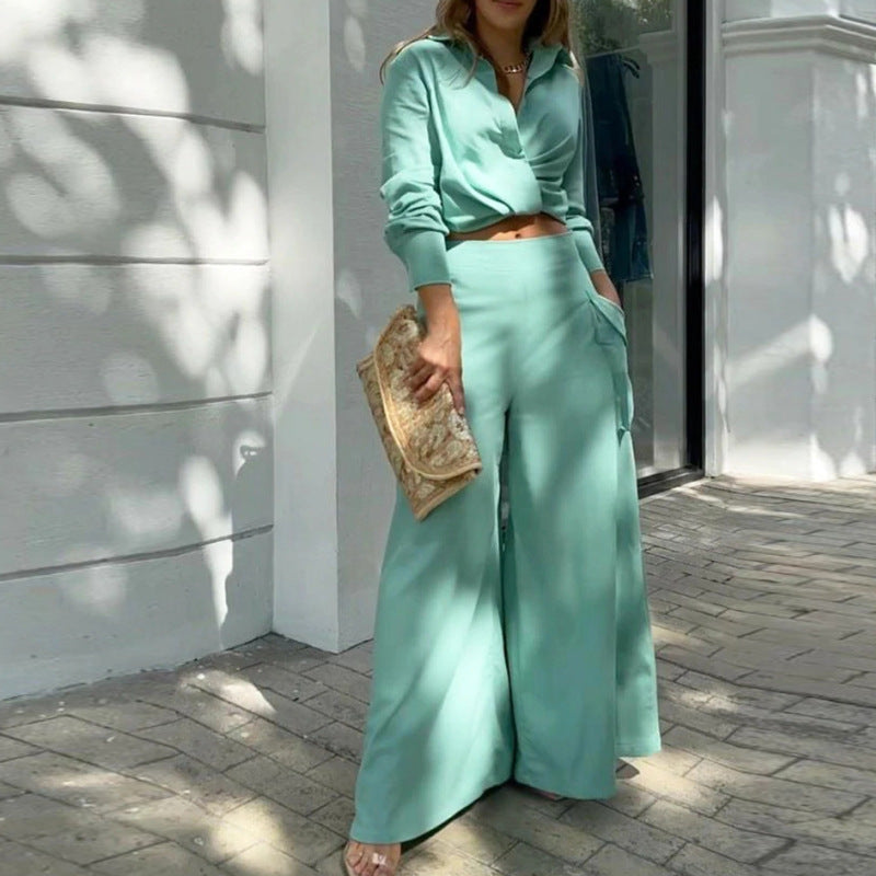 Damenhose – High Waist – Weites Bein – Atmungsaktive Qualität – Volle Länge