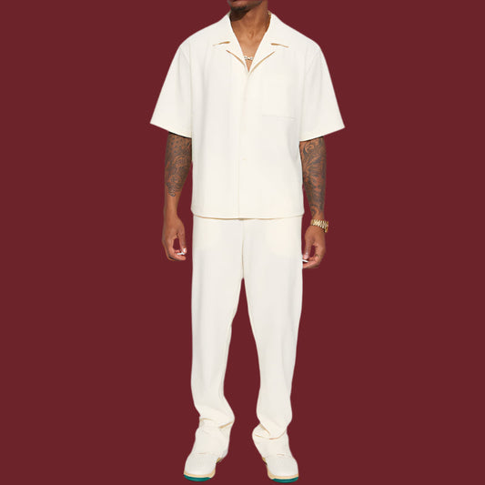 Herren Freizeitanzug – Relaxed Fit – Kurzarmhemd mit Kragen – Atmungsaktives Set