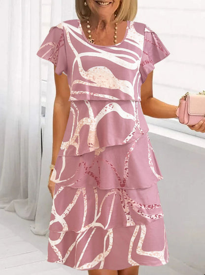 Damen Midikleid – Baumwolle – Stufiger Schnitt – Flatterärmel – Blumenprint