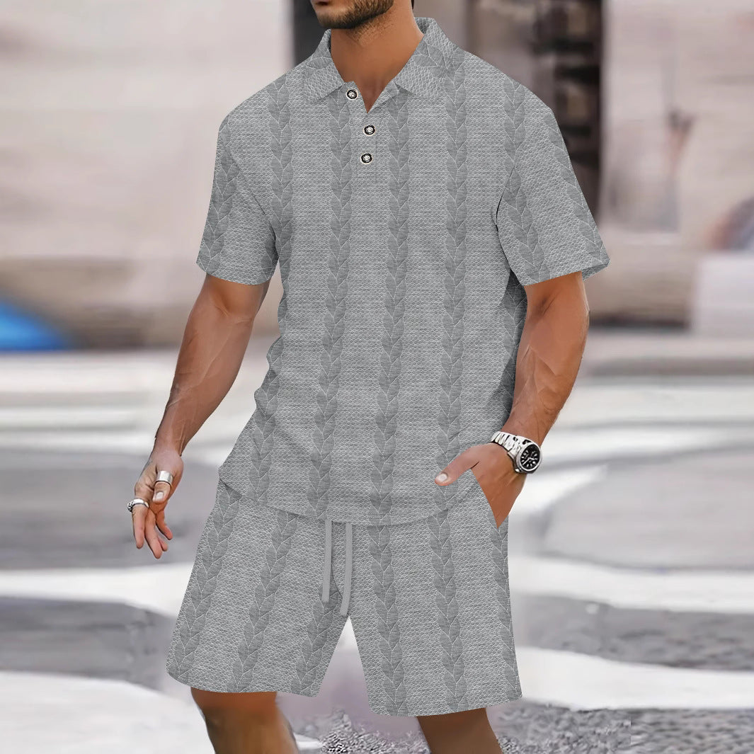 Herren Set aus Hemd und Bermudas – Lockerer Schnitt – Atmungsaktives Strickdesign