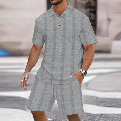 Herren Set aus Hemd und Bermudas – Lockerer Schnitt – Atmungsaktives Strickdesign