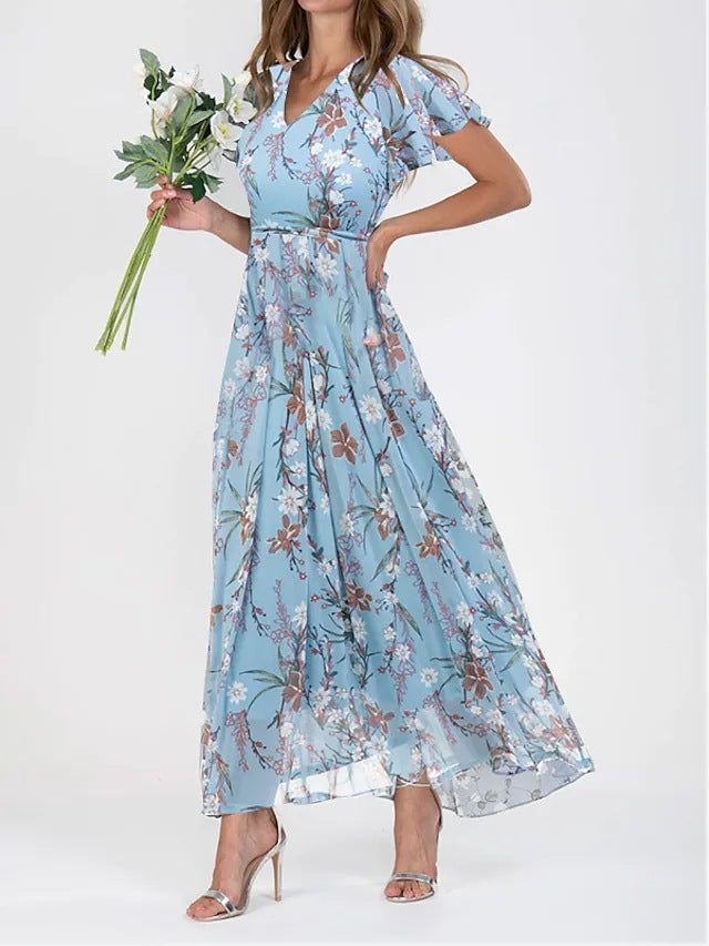 Damen Midikleid – Luftiges Design – V-Ausschnitt – Florales Muster – Eleganter Schnitt