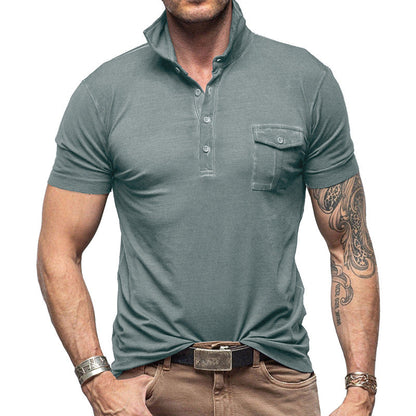 Herren Poloshirt – Slim Fit – Stehkragen – Brusttasche – Atmungsaktive Baumwolle