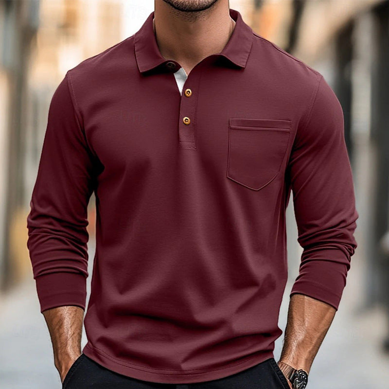 Herren Langarm Poloshirt – Slim Fit – Atmungsaktiv – Brusttasche – Stretch Baumwolle