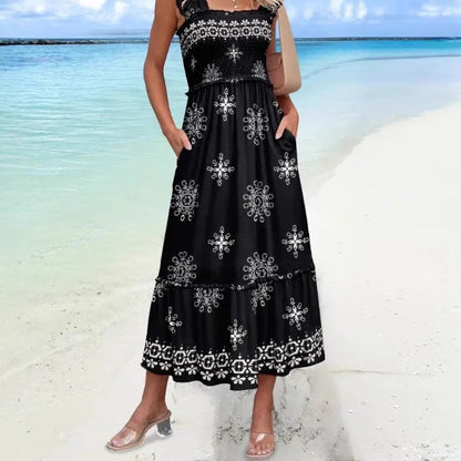 Damen Midikleid – Lockere Passform – Rüschenärmel – Boho-Stil – Atmungsaktive Mischung