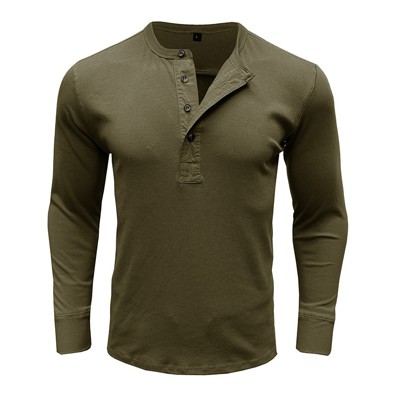 Herren Langarm-Henleyshirt – Baumwollmischung – Regular Fit – Knopfleiste Modern Casual