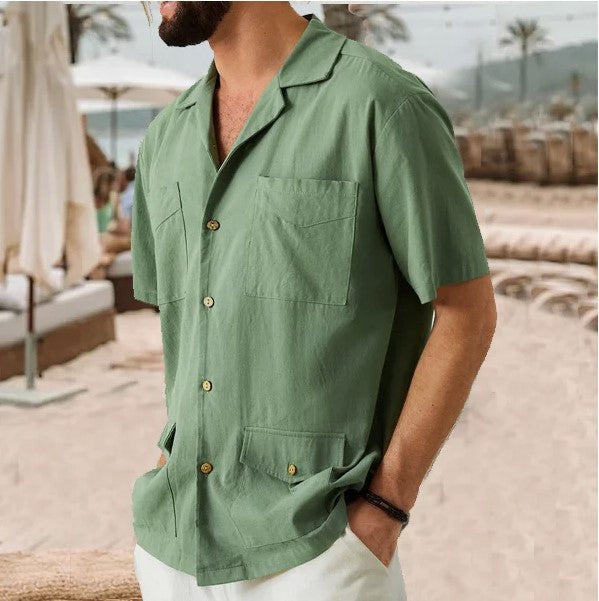 Herren Kurzarmhemd – Relaxed Fit – Natürliche Fasern – 4 Taschen – Reverskragen