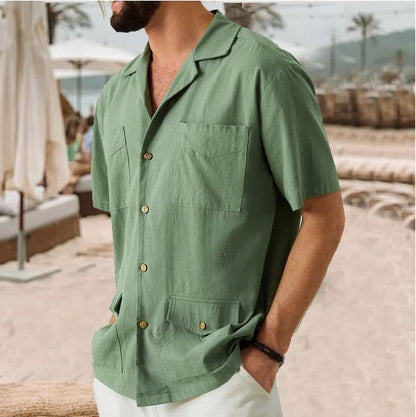 Herren Kurzarmhemd – Relaxed Fit – Natürliche Fasern – 4 Taschen – Reverskragen