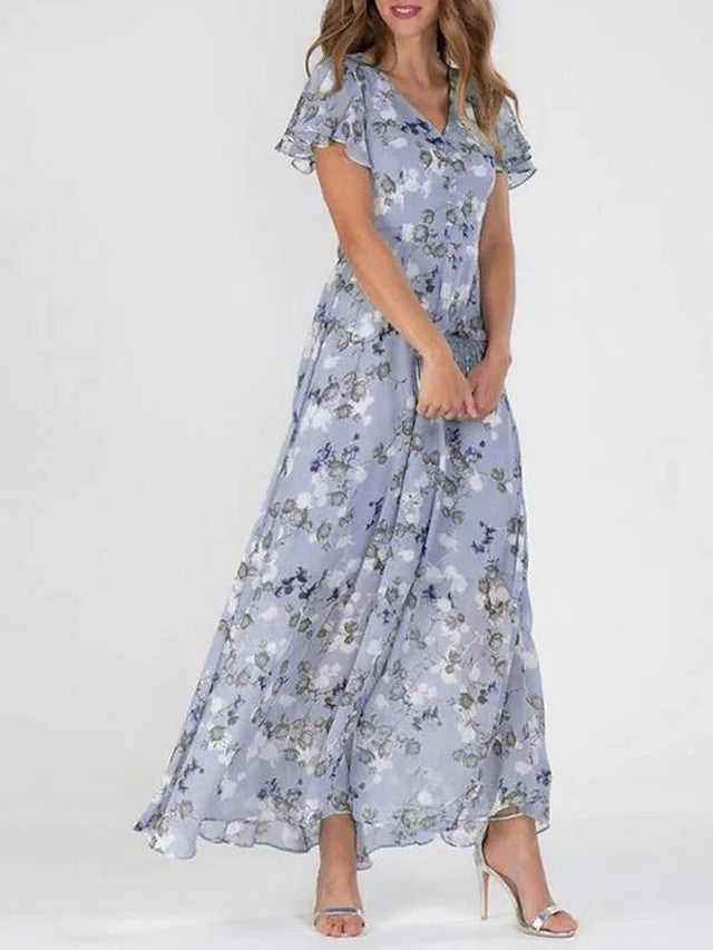 Damen Midikleid – Luftiges Design – V-Ausschnitt – Florales Muster – Eleganter Schnitt