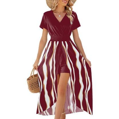 Damen Maxikleid – V-Ausschnitt Wickeloptik – Hoher Schlitz – Atmungsaktives Mischgewebe
