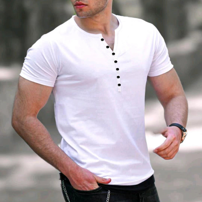Herren Henley T-Shirt – Slim Fit – Kurzarm – Weiches Strickgewebe – Atmungsaktiv