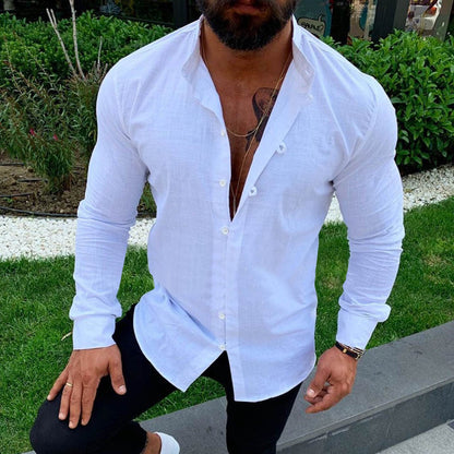 Herren Langarmhemd – Slim Fit – Baumwolle – Klassischer Kragen – Knopfleiste