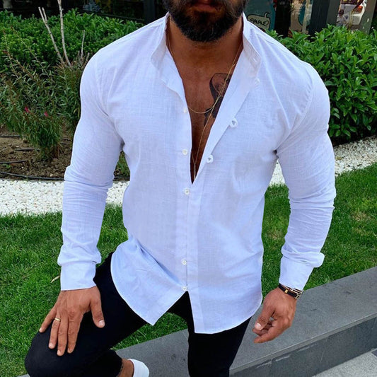 Herren Langarmhemd – Slim Fit – Baumwolle – Klassischer Kragen – Knopfleiste