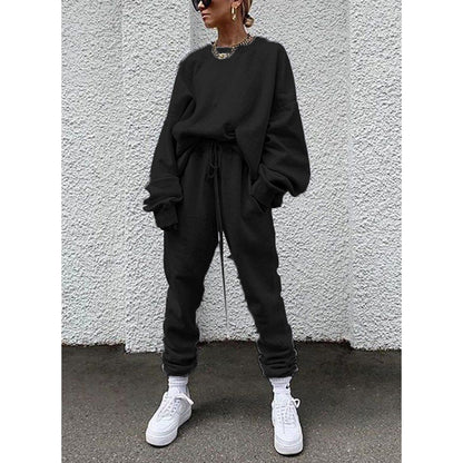 Damen Lounge Set – Lockerer Schnitt – Weicher Baumwollmix – Langarm – Vollständig