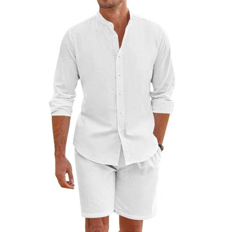 Herren Zweiteiler Set – Lockerer Schnitt – Button-Up Hemd & Shorts – Atmungsaktive Fasern