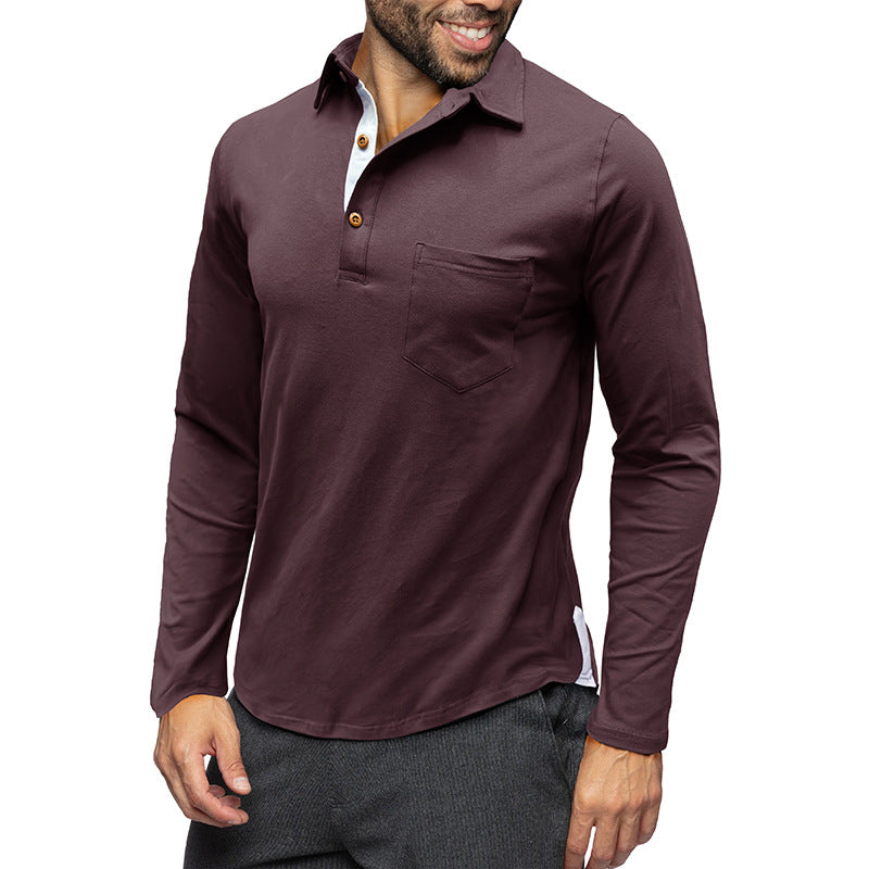 Herren Langarm Poloshirt – Slim Fit – Atmungsaktiv – Brusttasche – Stretch Baumwolle