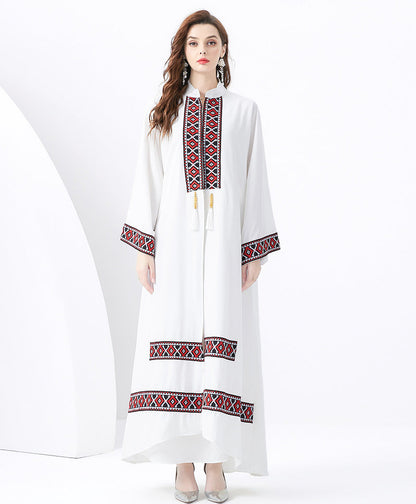 Damen Maxi Kleid – Lockere Passform – Boho-Stil – Ethnisches Muster mit Quasten