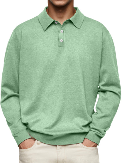 Herren Polohemd – Soft Knit – Relaxed Fit – Langarm Bequem Freizeitshirt