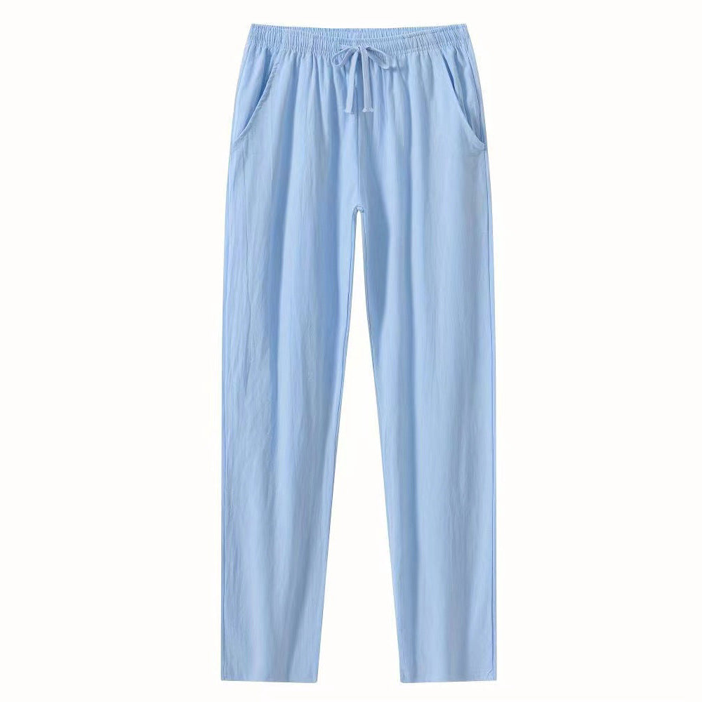 Damenhose – Relaxed Fit – Leichter Baumwollstoff – Elastischer Bund mit Kordel – Vollständig Länge