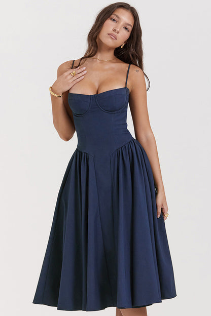 Damen Midikleid – Eleganter Schnitt – Spaghettiträger – Faltenrock – Luxury Fabric