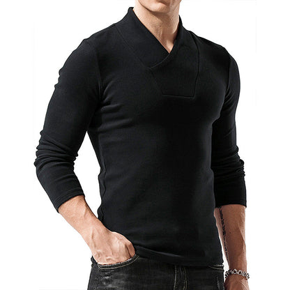 Herren Pullover – Slim Fit – Wollstrick – Asymmetrischer Kragen – Minimalistisches Design