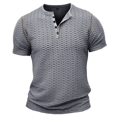 Herren Henley Shirt – Slim Fit – Strukturierte Textur – Kurzarm Freizeitlook