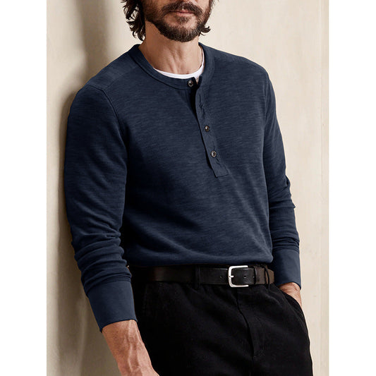 Herren Langarm-Henleyshirt – Baumwollmischung – Regular Fit – Knopfleiste Modern Casual