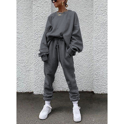Damen Lounge Set – Lockerer Schnitt – Weicher Baumwollmix – Langarm – Vollständig