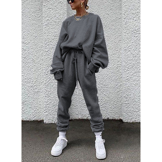 Damen Lounge Set – Lockerer Schnitt – Weicher Baumwollmix – Langarm – Vollständig